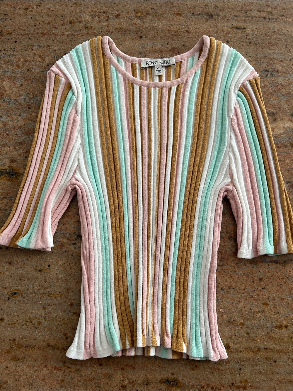 Ronny Kobo Multicolor Pastel Vertical Stripe Knit Top